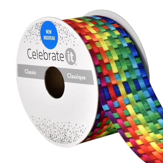 12 Pack: 1.5" x 3yd. Grosgrain Wired Rainbow Weave Ribbon by Celebrate It®